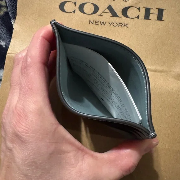 Coach NWT Embossed Calf Leather Slim Card Case Sage Green - Picture 3 of 5